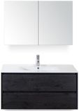 BES LED Dante Badmeubelset 100 cm - Black Oak - Keramische Wastafel Wit Enjoy met Spiegelkast