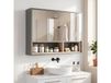 HOMCOM Meuble de salle de bain avec miroir, armoire de toilette murale avec placards à 3 portes et 8 compartiments, gris