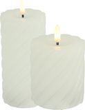 bougies LED/bougies tronc set - 2x - blanc - H8, H12,5 cm - swirl