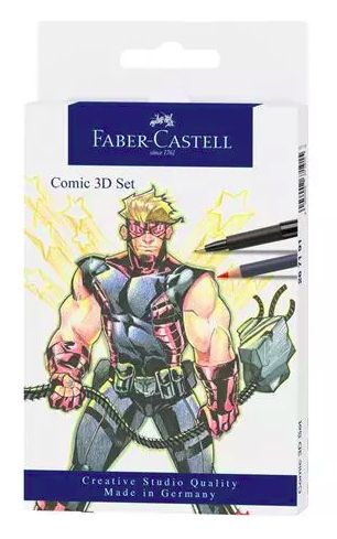 Faber-Castell Comic Set 3D - Graphite Pencil Set - 11 Pieces - Black, Blue, White