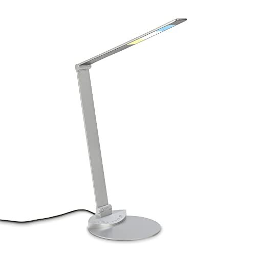 Briloner - LED tafellamp verstelbaar, tafellamp LED zwenkbaar, bureaulamp touch, kleurtemperatuur instelbaar, dimbaar, zilverkleurig
