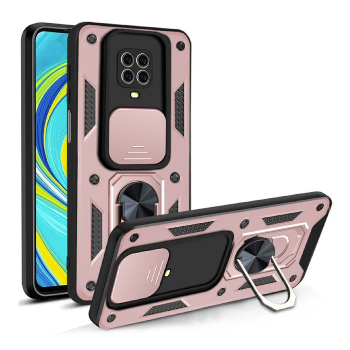 CYYWN CYYWN Xiaomi Redmi Note 8 Pro - Armor Hoesje met Kickstand en Camera Slide - Magnetische Pop Grip Cover Case Roze