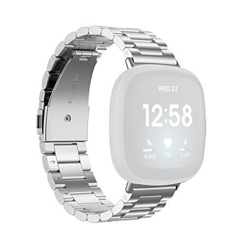 By Qubix Qubix - Metalen schakelbandje - Zilver - compatibel met Fitbit Versa 3/4 & Sense 1/2