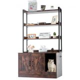 VEVOR Kattenbakbehuizing, Verborgen Kattenbakmeubel met 3 Planken, Houten Kattenbak voor Binnen, Grote Kattenhuiskast, Verborgen, Past Op De Meeste Kattenbakken, 85,5 Cm L x 50,5 Cm B x 147,5 Cm H, Donkerbruin