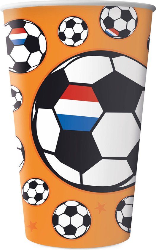 Folat Party Products Folat Bekers Voetbal Oranje 250 ml - 8 stuks - papier