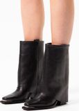 Sacha - Dames - Zwarte leren western enkellaarsjes met flap - Maat 42