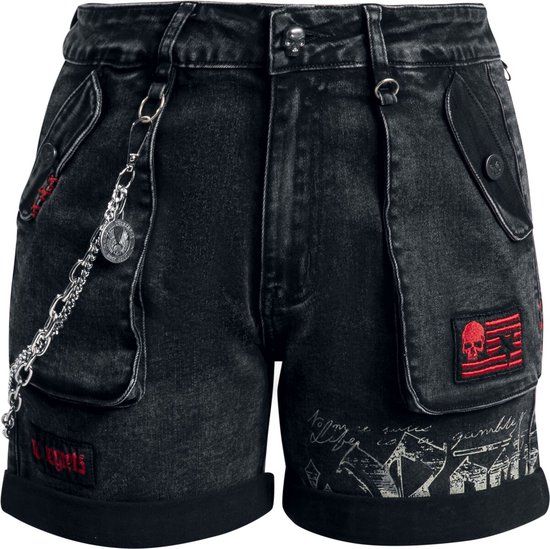 Rock Rebel by EMP Grijze shorts met gebruikte schedelknopen - Dames - 28