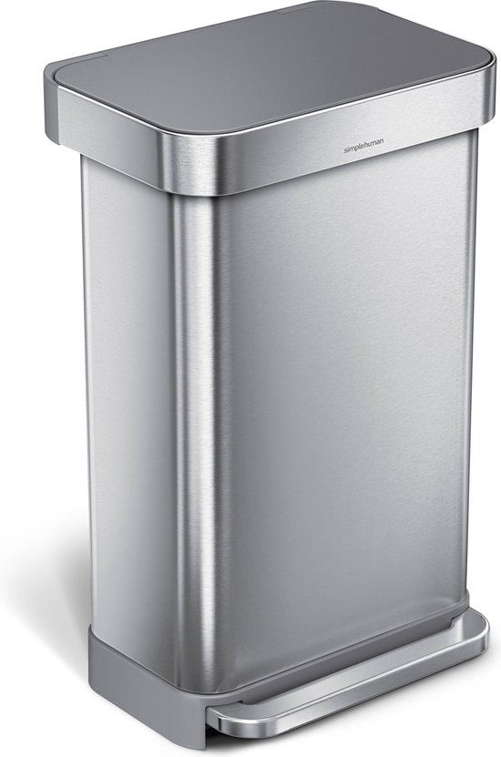 Simplehuman - Prullenbak Liner Pocket met Kunststof Deksel 45 liter - Zilver - Roestvast Staal