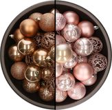 Bellatio Decorations Boules de Noël mix - 74 pièces - marron camel et rose clair - 6 cm - plastique