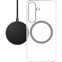 BlueBuilt Qi2 Draadloze Oplader 15W Zwart + Samsung S25 Back Cover met Magneet Transparant