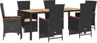 vidaXL 7-delige tuinset met kussens, zwart, van polyrotan