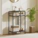 Console d'entrée en acier noir, 3 étagères ouvertes, table étroite 55x30x85 cm, meuble d'appoint moderne avec rangements.