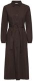 Ichi Damesjurk Fanty Chocoladetaart Polyester Crepe Lange Mouw Klassieke Kraag Knopen Casual Jurk