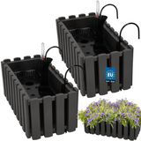 KOTARBAU® 2 st Balkonbak, Bloembak voor Balkon, Kunststof, 38 x 18 x 16 cm, Grijs, Balkonbak met Houder, Zelfbewaterend Systeem, Balkon Plantenbak, Weerbestendige Plantenbak