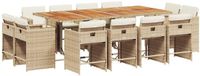 vidaXL 13-delige Tuinset met kussens poly rattan beige