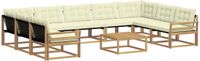 vidaXL Hoek loungeset 9 zitplaatsen Wit en crème Acacia hout