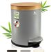 Exitoso Vuilnisemmer 5L Grijs – Cosmetica pedaalemmer met bamboe deksel & softclose – Antislip bodem, roestvrijstalen badkameremmer met modern design