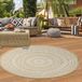Tapis d'extérieur d'inspiration ethnique, tapis de terrasse, rond, beige et blanc – Moderne, robuste et polyvalent. Dimensions : 160 cm, rond