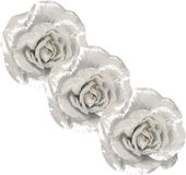 Decoris Kerstboomversiering Bloem - 3x - 12 cm - zilver glitter - op clip - ornament - roos