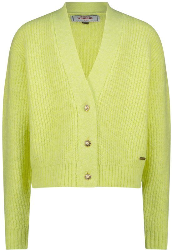 Vingino Manda Cardigan Meisjes Lange Mouw V-hals Knopen Gebreid Gerecycled Polyester Wol Acryl Shadow Lime Maat 176