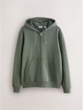 Next Heren Katoenrijke Lichtgewicht Jersey Hoodie met Rits - Khaki Green - XL