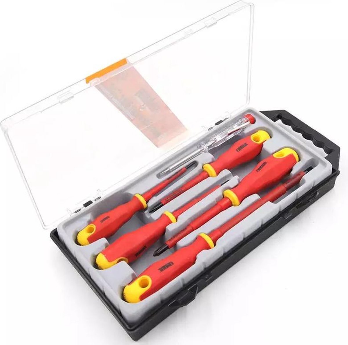 Finder Tools Schroevendraaierset - Gereedschapset van 6 - schroevendraaiers - Schroevendraaier set - Schroevendraaiers van verschillende maten - Spanningzoeker - Rood