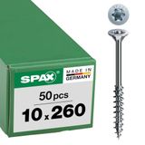 SPAX Houtconstructieschroef, 10 x 260 mm, 50 stuks, Deeldraad, Verzonken kop, T-STAR plus T50, 4CUT, WIROX