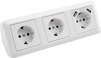 Merkloos / Sans marque Hoekcontactdoos met USB, 3x stopcontact, 2x USB, 230V/16A, Opbouw/Onderbouw, Geschikt voor Keuken en Werkplek