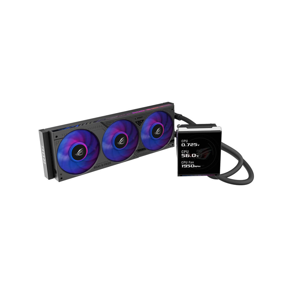 ASUS ROG Strix LC IV 360 ARGB LCD, vloeistofkoeler voor CPU, Q-connector voor eenvoudige installatie, krachtige pomp, 5,8 inch IPS-LCD-scherm, drie ventilatoren ROG ARGB, Aura Edge, zwart