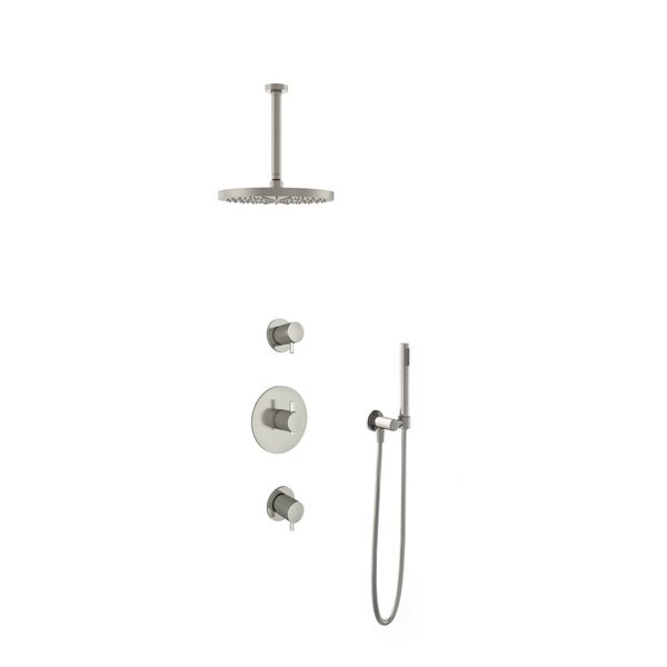 hotbath IBS2R Get Together thermostatische douche inbouwset inclusief 2-wegs omstel met 3 standen handdouche met plafondbuis 30cm met 30cm ronde hoofddouche Nikkel Geborsteld IBS2RGN35