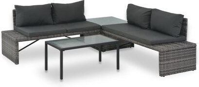 vidaXL Loungeset met kussens 3-delig poly rattan grijs