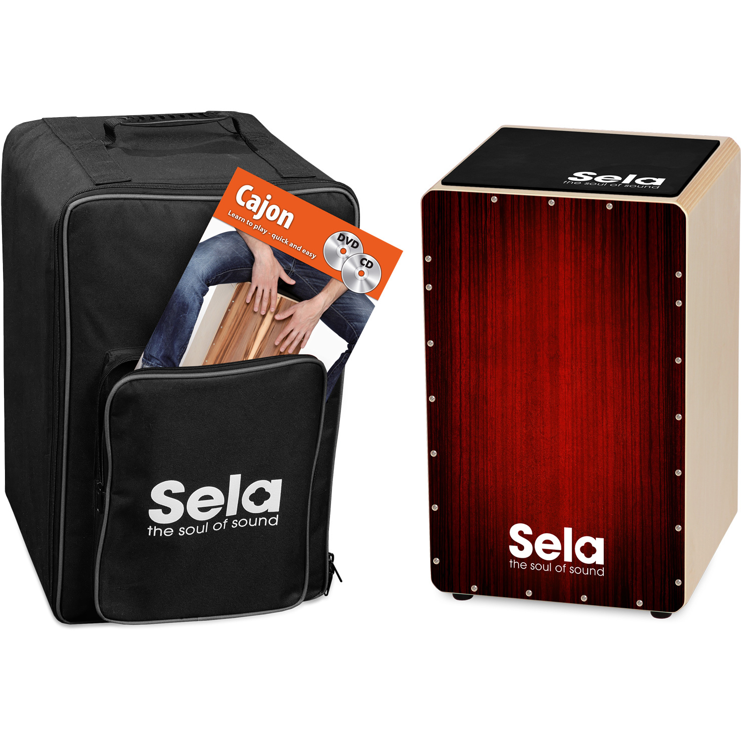 Sela SE 128 EN Varios Red Cajon Set + tas pad Engels boek DVD