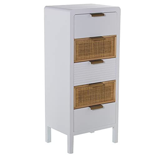DRW Make-uptafel Met 5 Schuifladen Van MDF En Rotan In Wit En Natuur 40 X 30 X 92 Cm