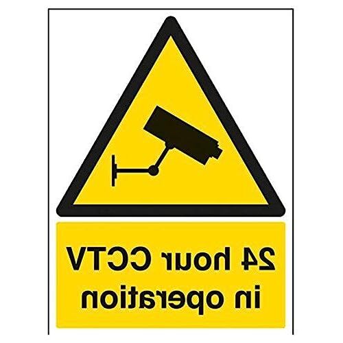 V Safety VSafety 6E050BC-W "24 uur CCTV in werking" waarschuwingsbord, raamsticker, portret, 300 mm x 400 mm, zwart/geel