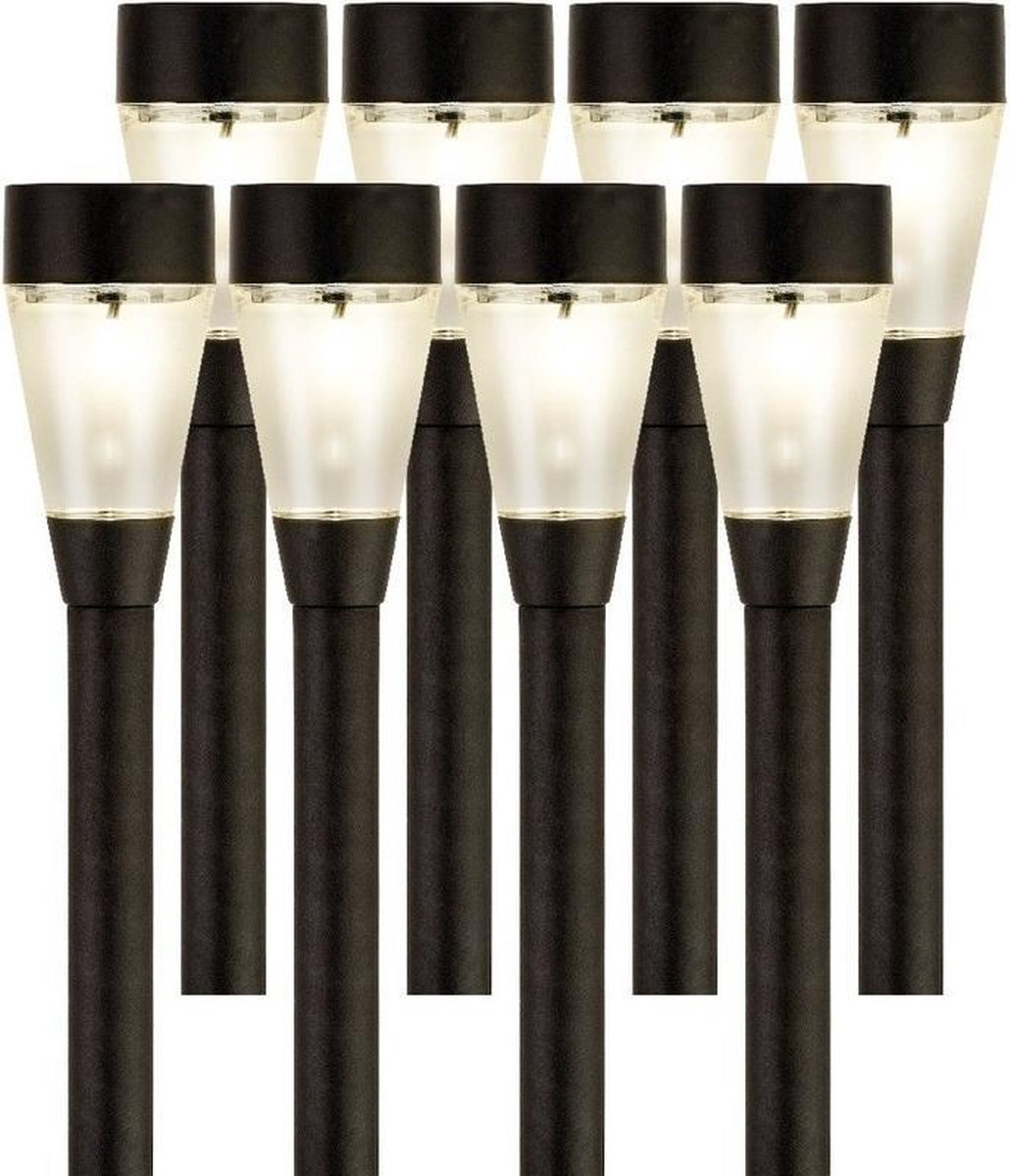 Lumineo 8x Buiten/tuin LED zwarte stekers Jive solar verlichting 32 cm - Tuinverlichting - Tuinlampen - Solarlampen op zonne-energie