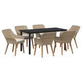 vidaXL Tuinset Eettafel Beige Polyrattan 7-delig