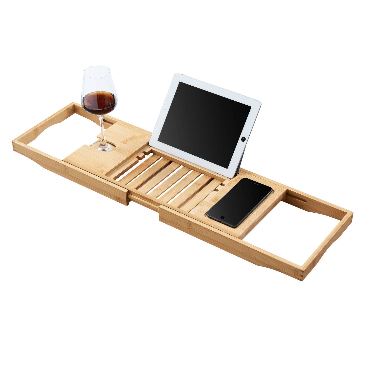 Acaza badrekje, uitschuifbare bamboo bad brug, verstelbare plank voor in bad met tablet houder, bamboe hout