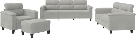 vidaXL 4-delige Loungeset met kussens microvezelstof lichtgrijs