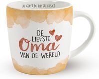 Miko Cadeau koffie/thee mok oma - wit/oranje - lieve oma - aardewerk - 300 ml