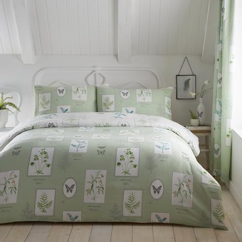 Dreams & Drapes Dreams & Drapes Design - Bloemen Tuin - Omkeerbare Dekbedovertrek Set - Tweepersoonsbed Maat in Groen