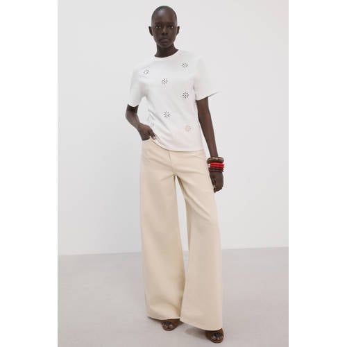 Mango T-shirt met bloem wit