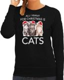 Bellatio Decorations Kitten Kerst sweater / kersttrui All I want for Christmas is cats zwart voor dames - Kerstkleding / Christmas outfit S