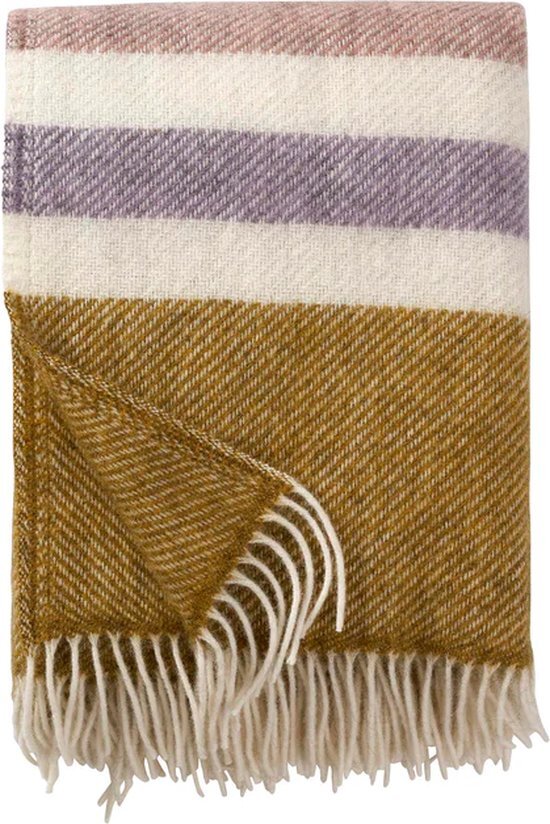 Klippan- Gotland- Woondeken - Plaid - Lamswol en Gotland wol - stripe pastel - 130cm x 200cm