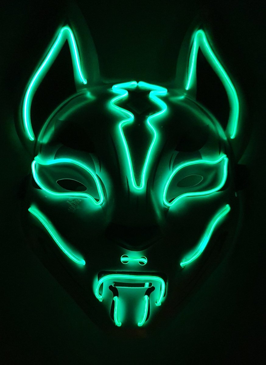 Unlimited Products Feestmasker Fox - Wit - Groen LED licht - meerdere standen - by