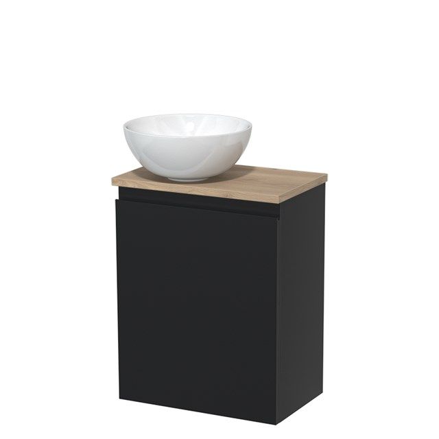 Maxaro Modulo Toiletmeubel 41 cm - Mat Zwart - Lichtbruin Eiken