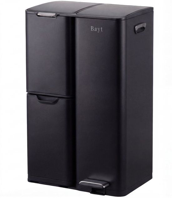 Bayt Prullenbak 60 Liter Pedal Waste Bin - 3 Compartments - Black