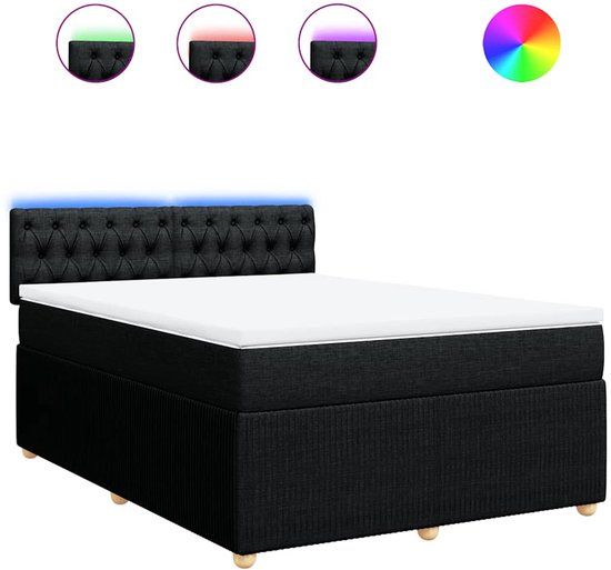 vidaXL Boxspring met matras stof zwart 140x190 cm