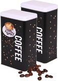 Boîte de conservation pour café - 2x - dosettes de café / café filtre / grains - noir - impression café - 800 ml