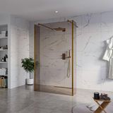 FortiFura Galeria Vrijstaande Inloopdouche - 120x200cm - Rookglas - Antikalk - 8mm Veiligheidsglas - 2 Zijwanden - 30cm - Wandsteunen en Hoekprofielen - PVD - Geborsteld Koper