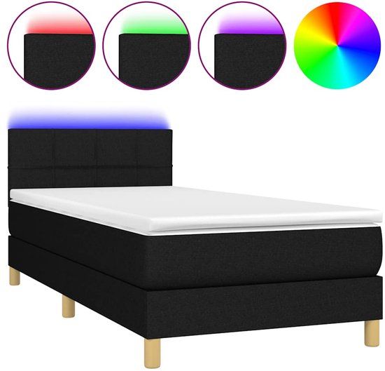 vidaXL Boxspring met matras en LED, stof, zwart, 100x200 cm